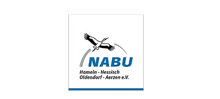 Logo mit Storch und blauem Schriftzug